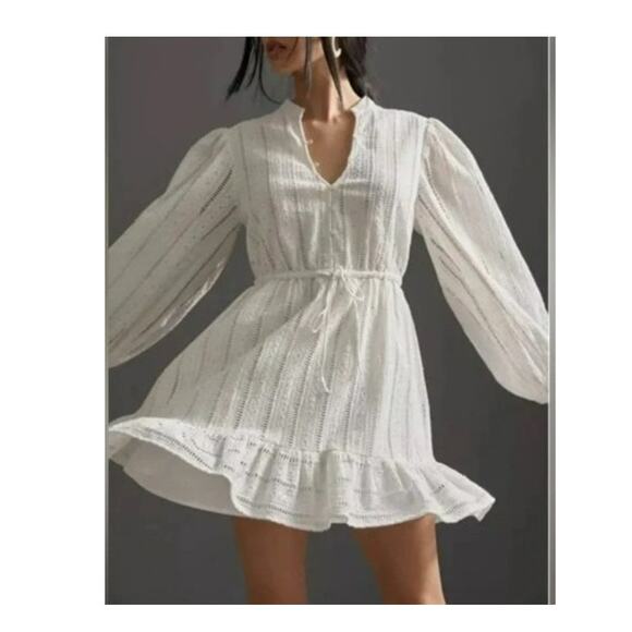 Forever That Girl for Anthropologie Dresses & Skirts - Anthropologie Forever that Girl Eyelet Long Sleeve Mini-Dress Sz Small Tie Waist